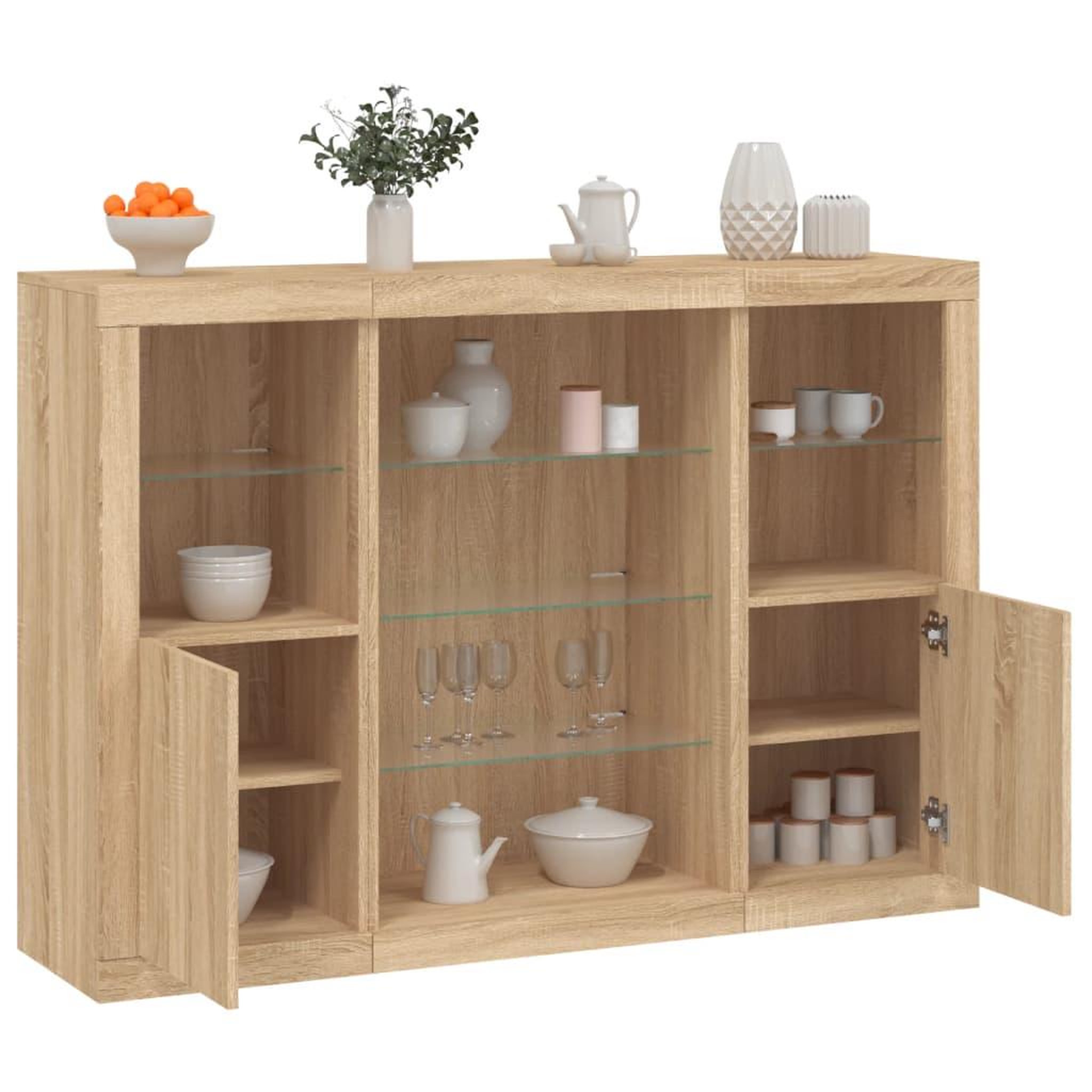 VIDAXL Buffets avec lumieres LED 3 pcs chene sonoma bois d'ingenierie