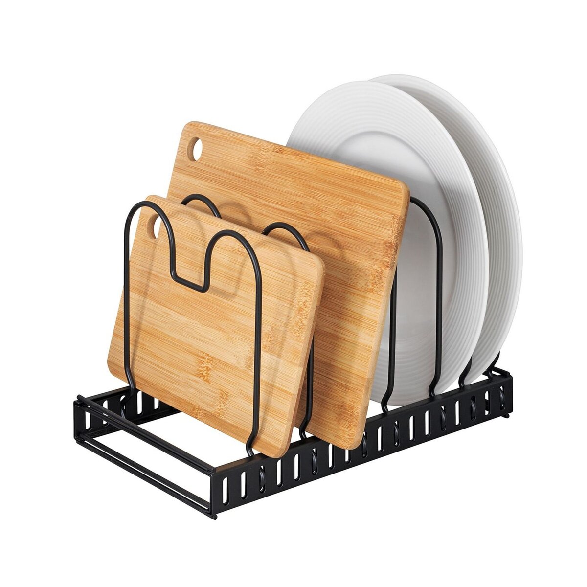 Wenko Rangement de placard cuisine - Support pour assiettes et couvercles - Noir