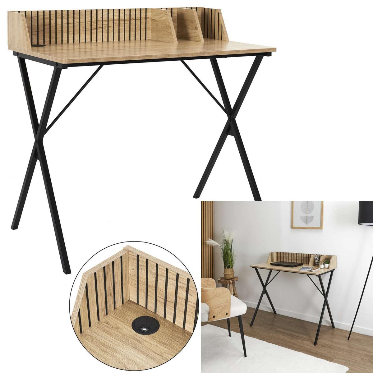 The Home Deco Factory Bureau Saulk en bois et métal - Marron et noir