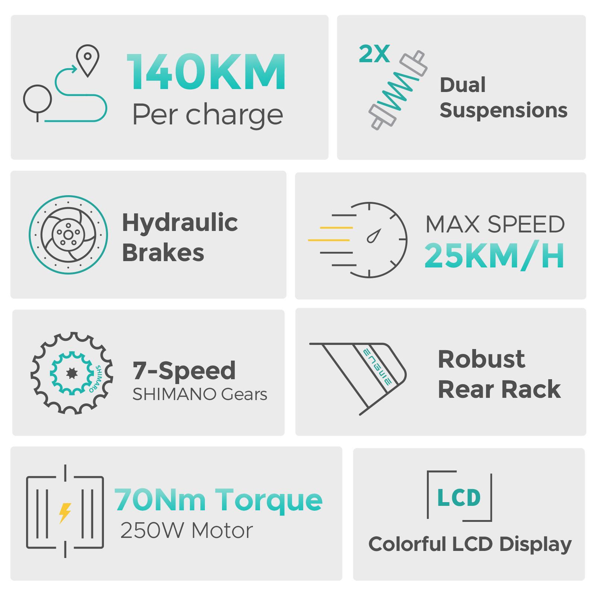 Voir la diapositive 6 : ENGWE Vélo électrique ENGWE E26 ST à cadre ouvert, batterie 48 V 16 Ah, moteur 250 W, transmission Shimano 7 vitesses