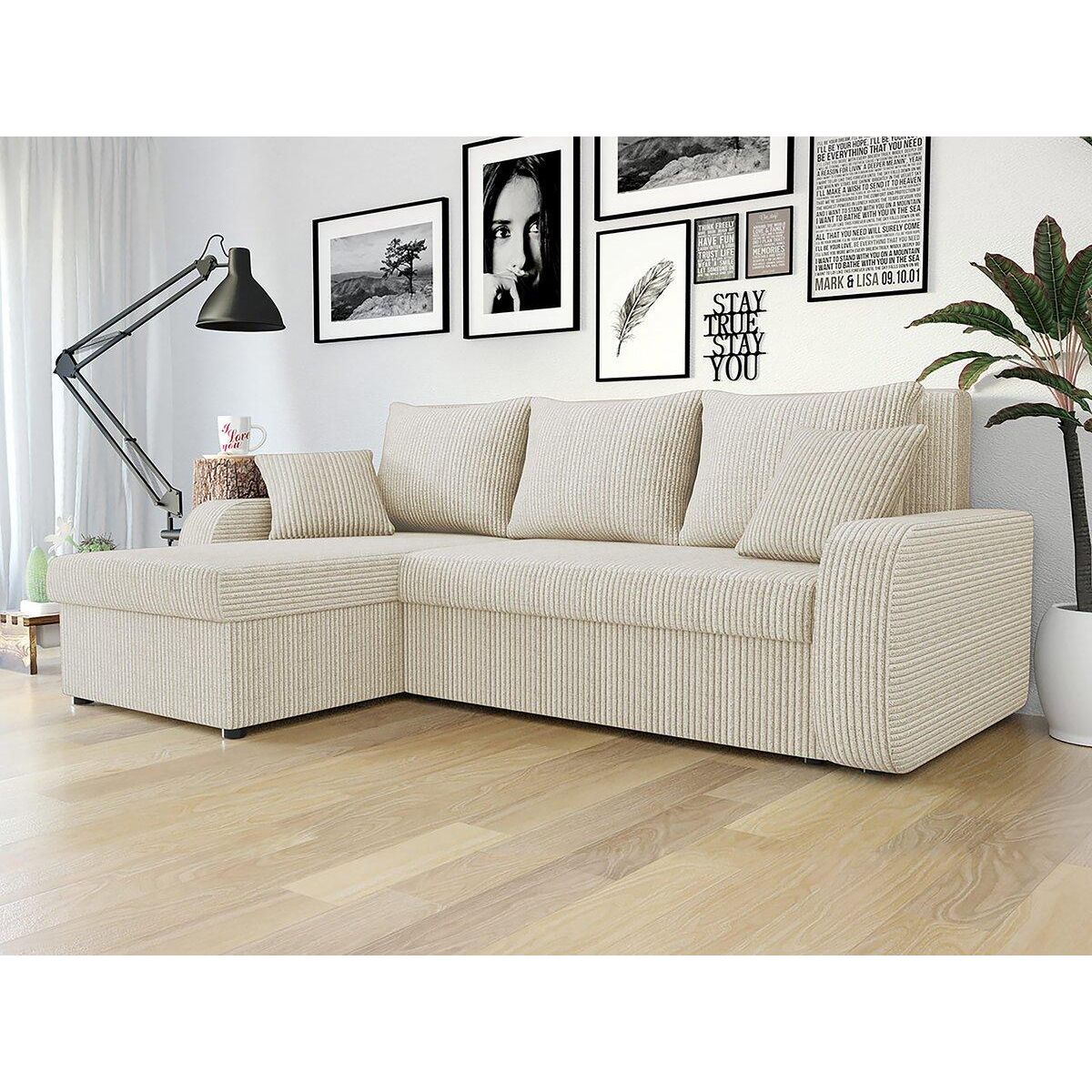 Habitat et Jardin Canapé d'angle velours côtelé convertible - 3 places  Vinci  - Beige