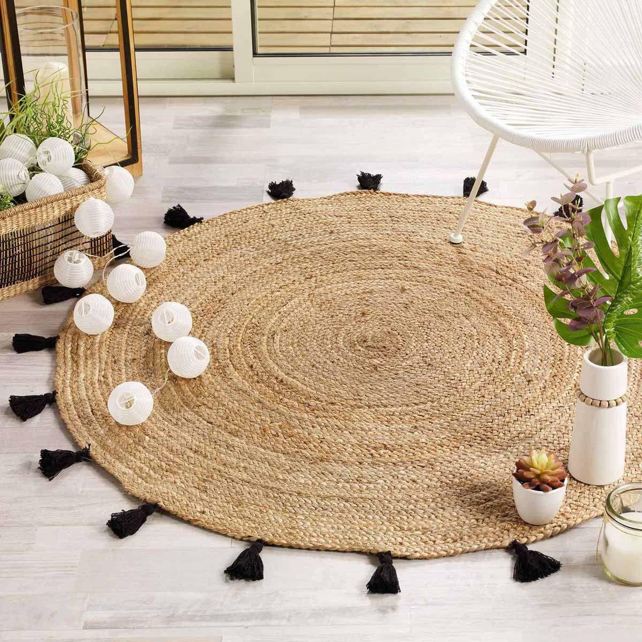 Douceur d'Intérieur Tapis rond déco en jute  shira  120cm noir