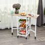 Voir la diapositive 5 : HOMCOM Chariot de service desserte de cuisine à roulettes multi-rangements 3 paniers métal + tiroir + rallonges MDF blanc chêne clair