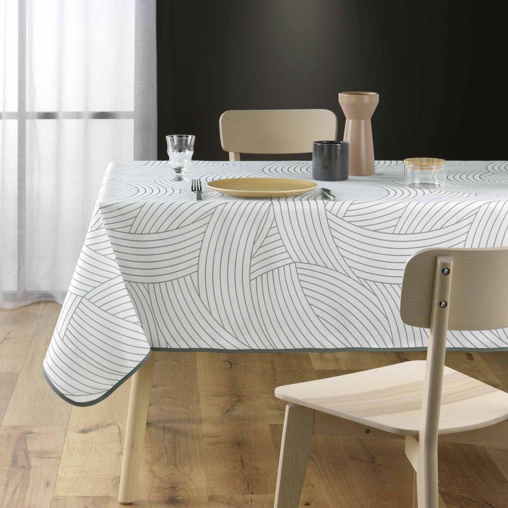 Voir la diapositive 3 : Douceur d'Intérieur Nappe antitache imprimé  linea  150x200cm blanc