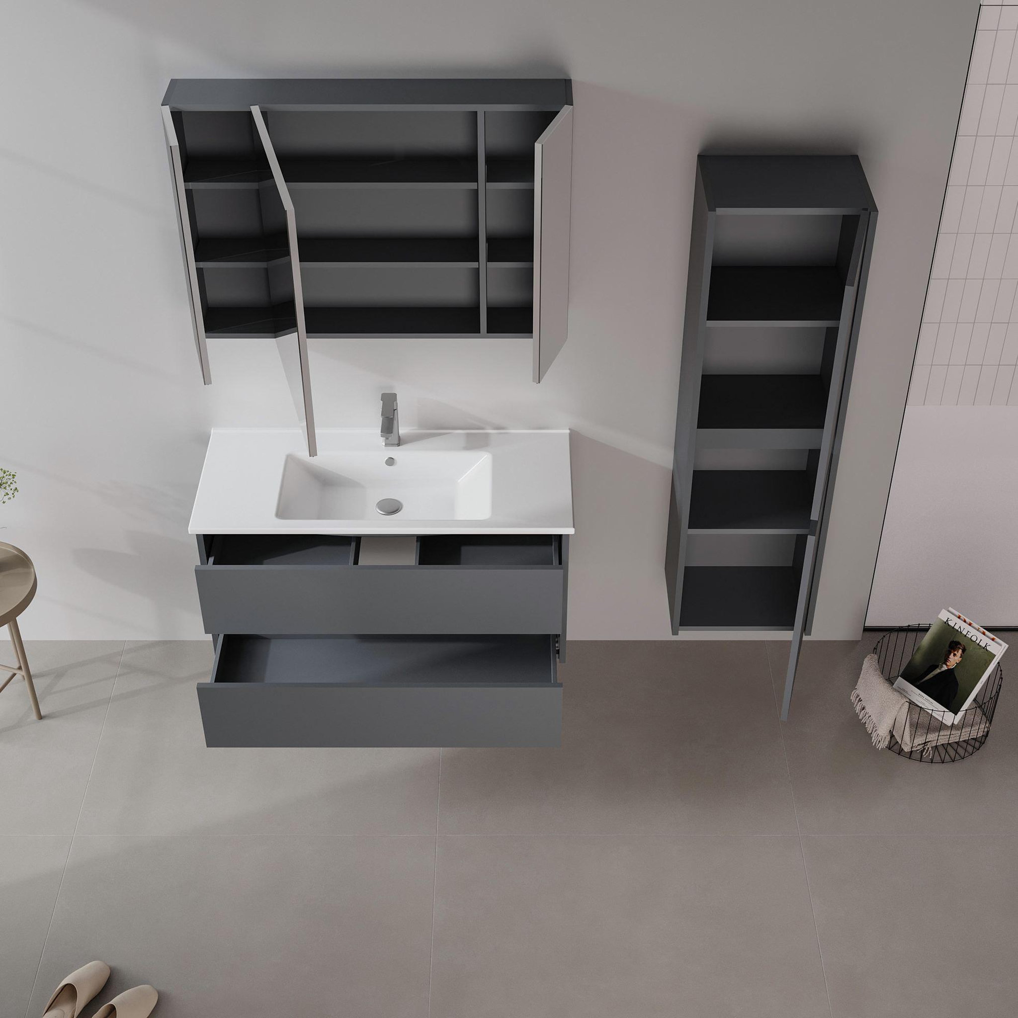 Voir la diapositive 4 : Habitat et Jardin Meuble Salle de Bain avec Miroir  Side 100  - 100 x 16 x 66 cm - Matte Anthracite