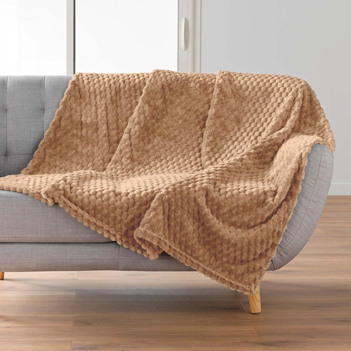 Paris Prix Plaid Flanelle en Relief  Mini Frosty  125x150cm Camel