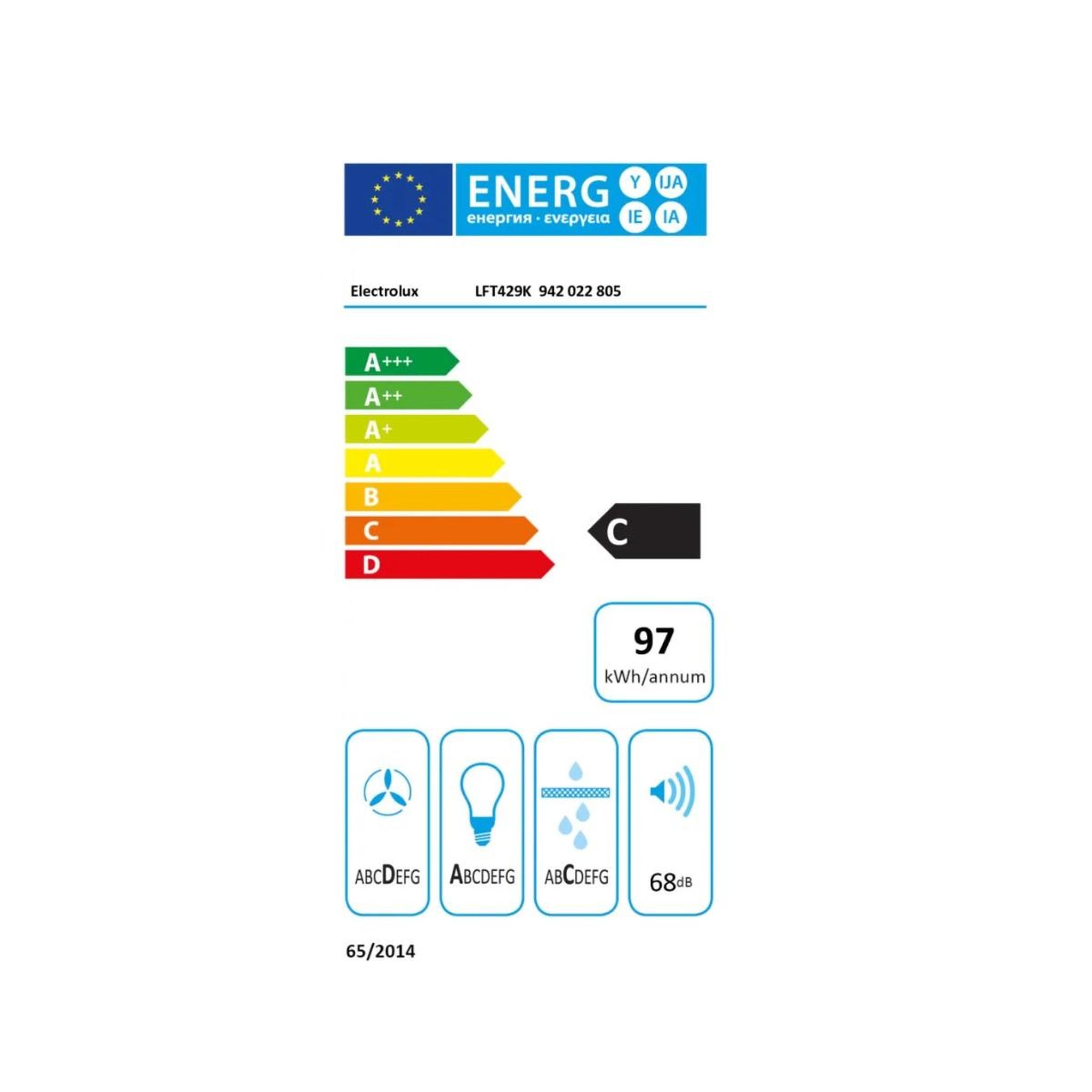 Voir la diapositive 2 : ELECTROLUX Hotte décorative murale 90cm 68db 600 m3/h - lft429k1