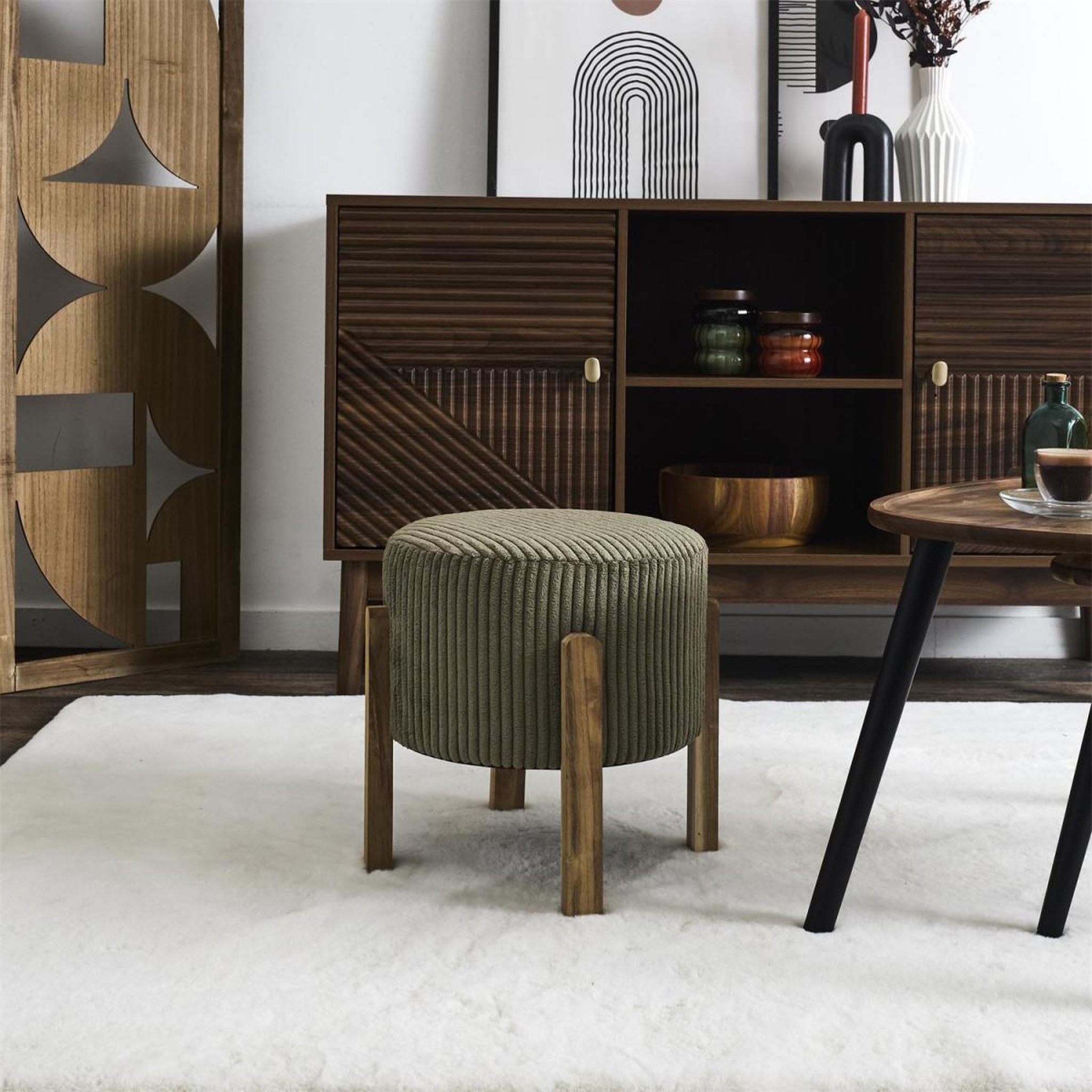 Voir la diapositive 4 : The Home Deco Factory Tabouret côtelé rond  scott  35cm vert