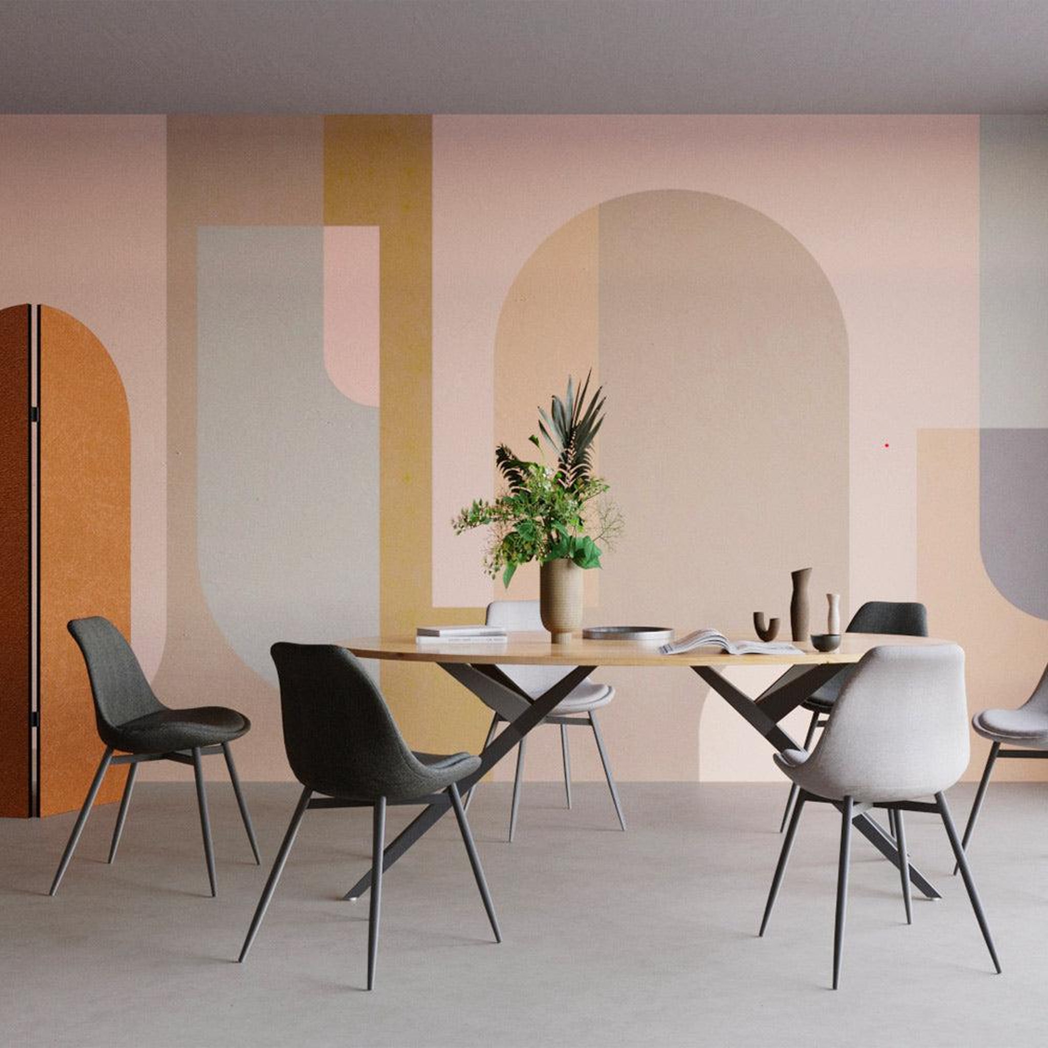 Voir la diapositive 5 : MAISON PAVANE Lot de 2 chaises en tissu gris foncé chiné et pieds en métal-filipi