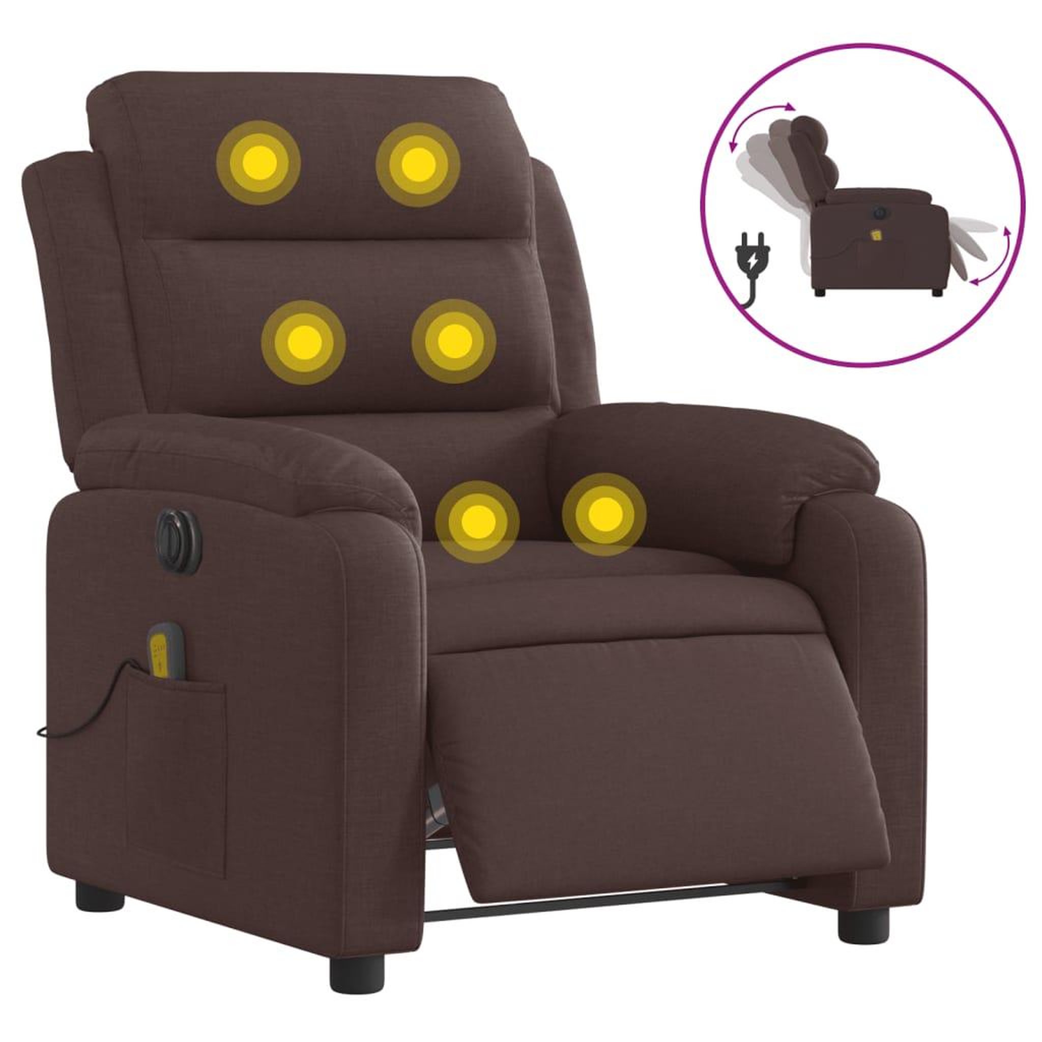 Voir la diapositive 2 : VIDAXL Fauteuil de massage inclinable electrique Marron fonce Tissu