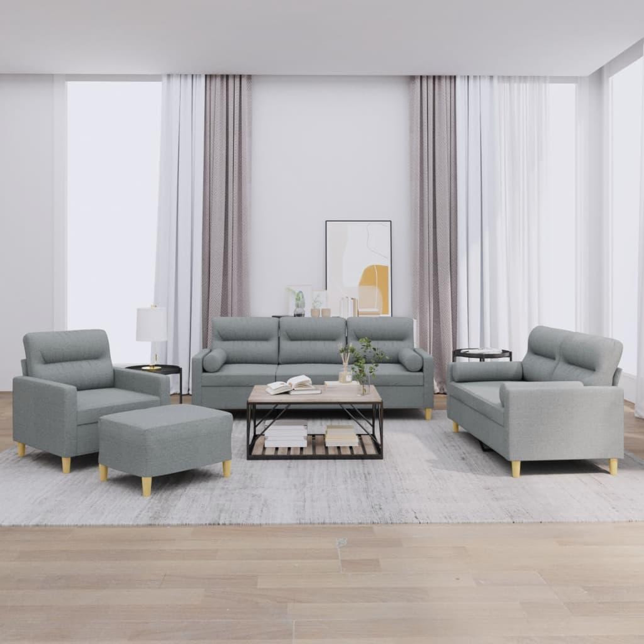 VIDAXL Ensemble de canapes 4 pcs coussins gris clair tissu