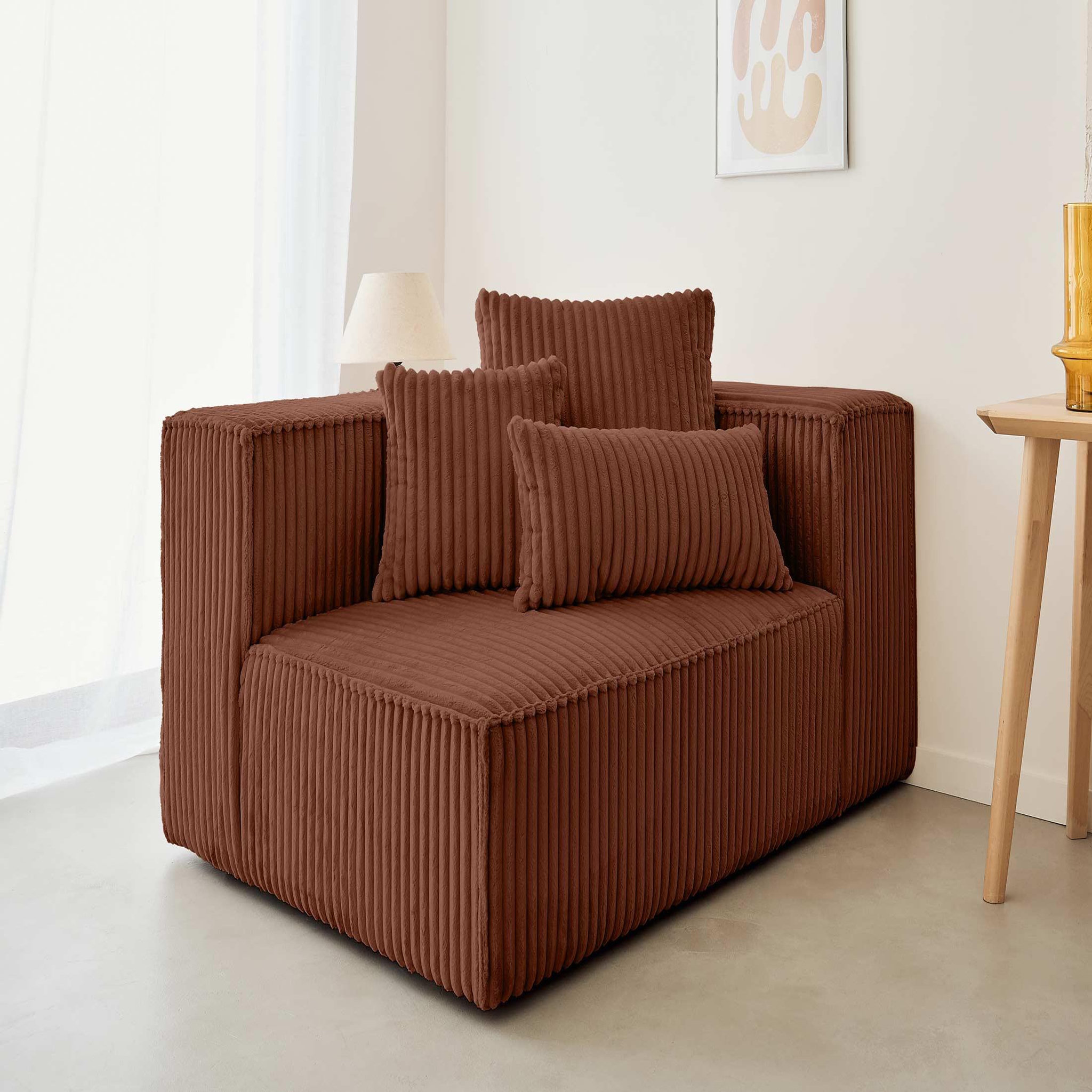 Voir la diapositive 1 : LISA DESIGN Colombine - module d'assise droit - en velours côtelé grosses côtes
