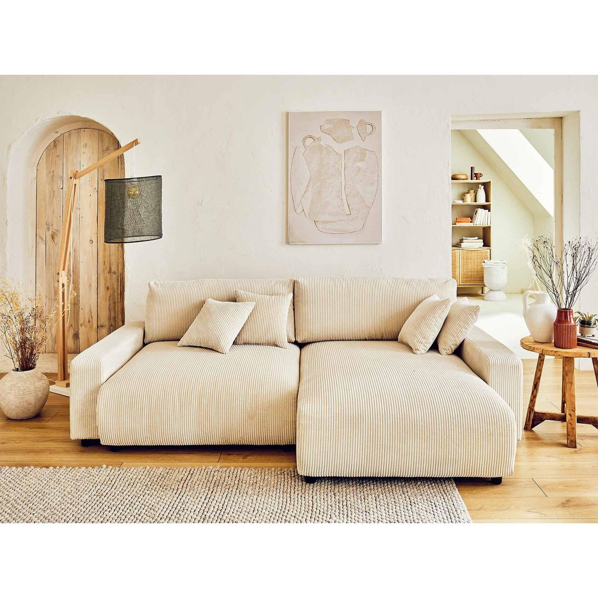 LISA DESIGN Pivoine - canapé d'angle réversible - 4 places - convertible avec coffre - en velours côtelé
