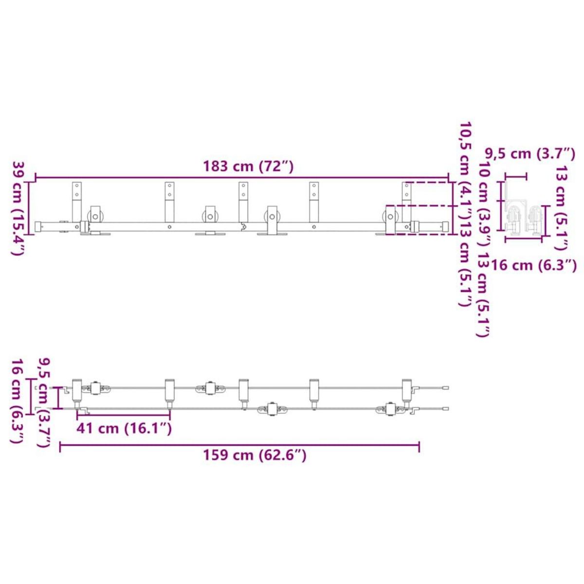 VIDAXL Kit de quincaillerie de porte coulissante 183 cm Acier Noir