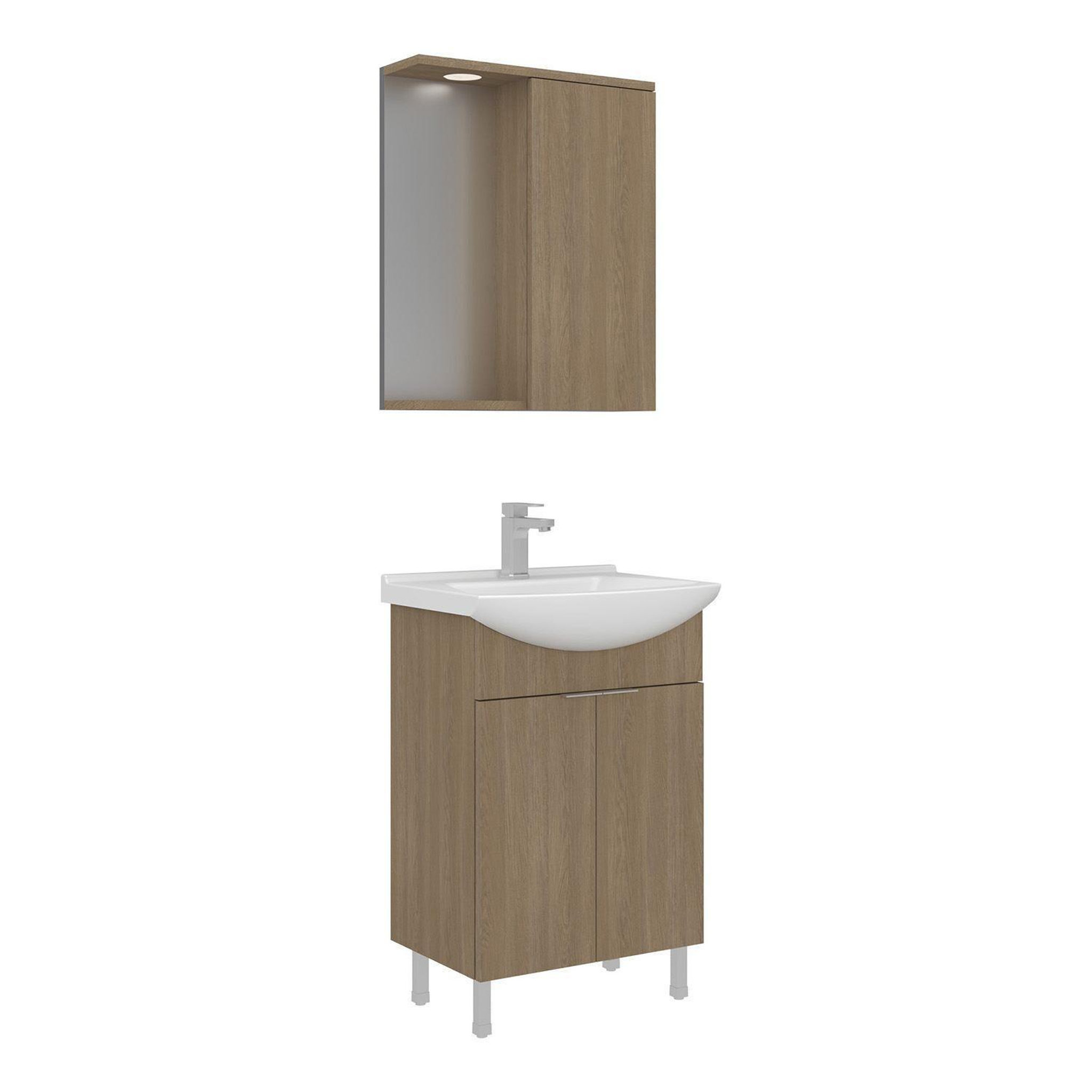 Habitat et Jardin Meuble avec simple vasque et miroir  Purus 55  - 55 x 50 x 83 cm - Oak