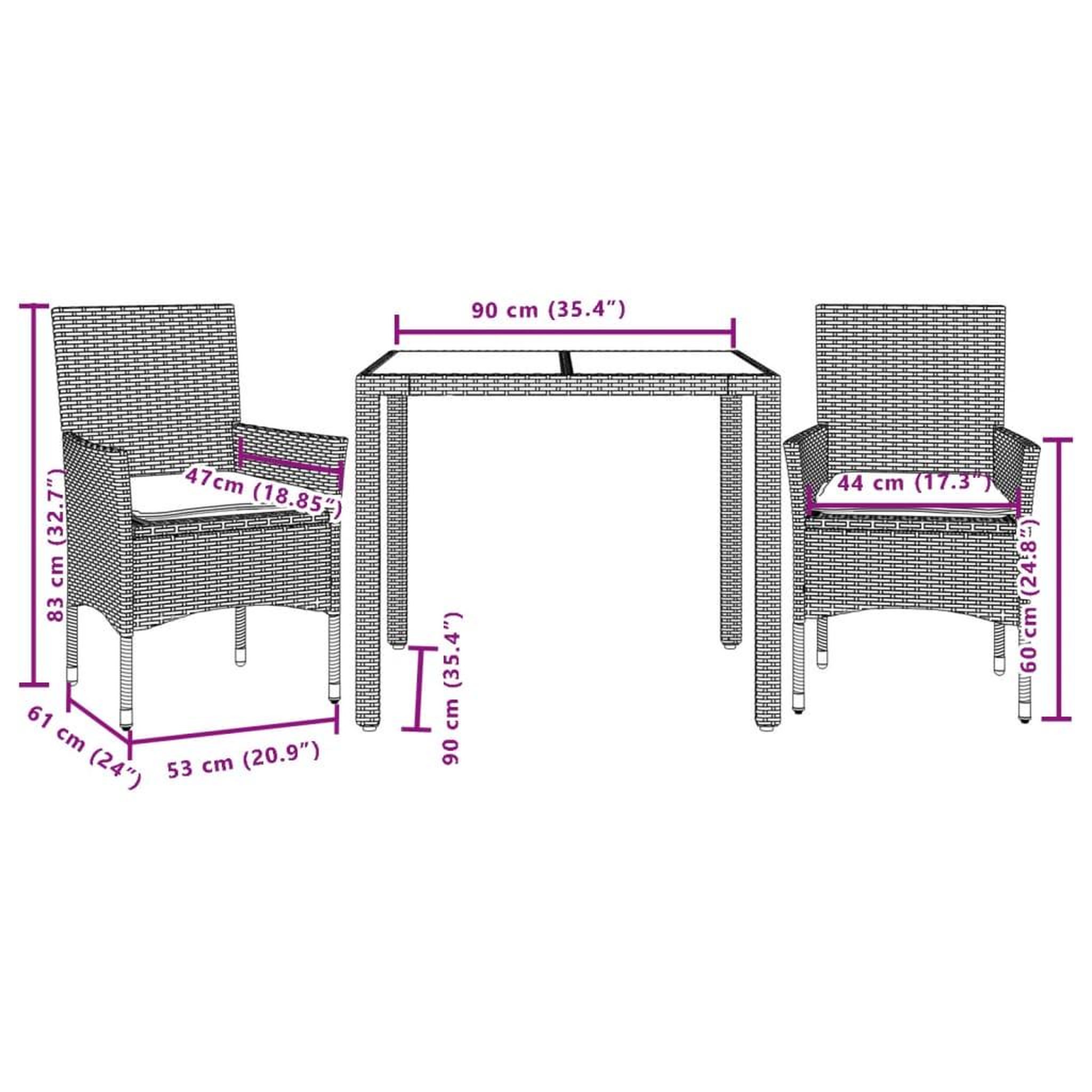 Voir la diapositive 6 : VIDAXL Ensemble a manger de jardin et coussins 3 pcs gris rotin verre