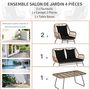 Voir la diapositive 4 : OUTSUNNY Salon de jardin 4 places 4 pièces style exotique métal époxy résine imitation bambou coussins grand confort inclus polyester noir