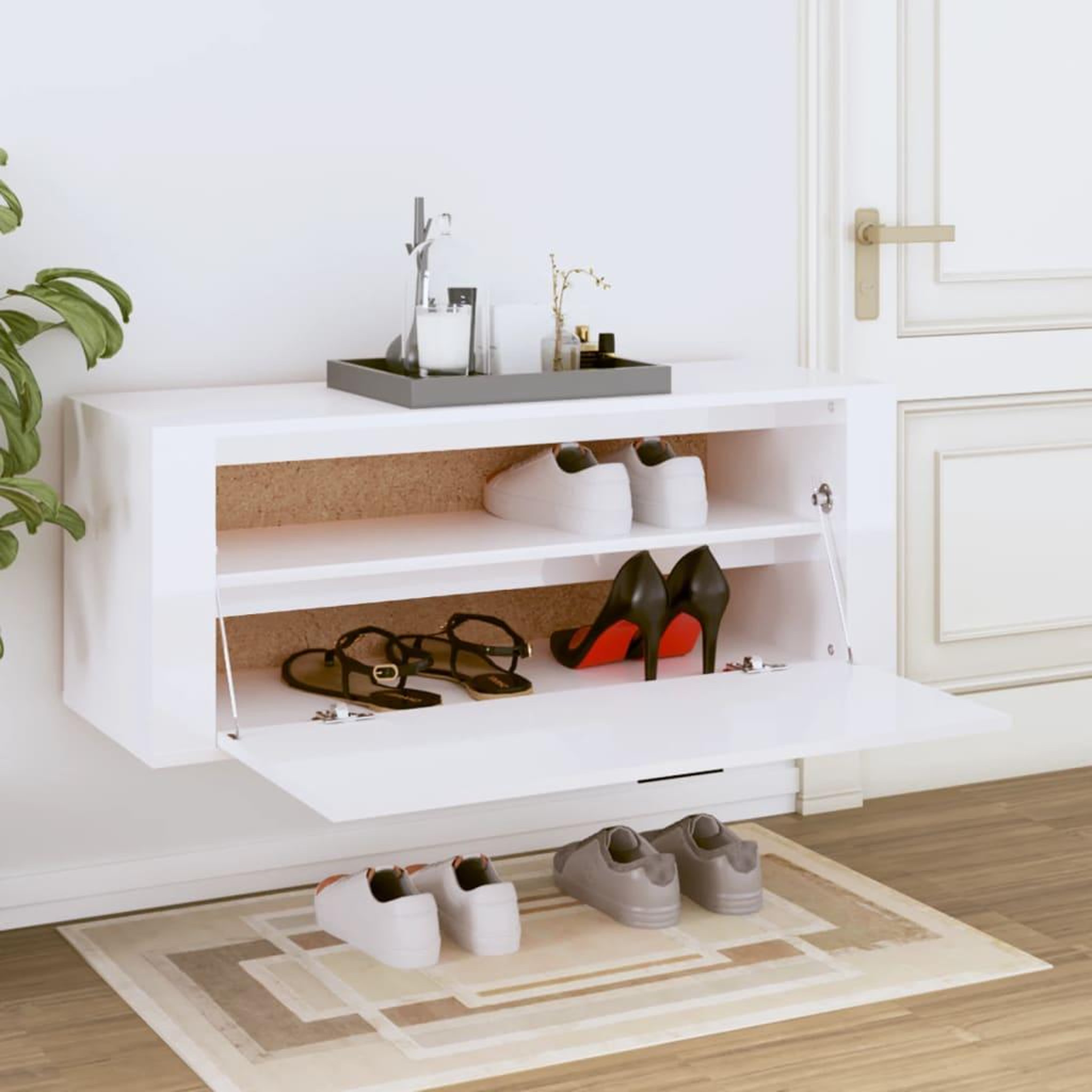 Voir la diapositive 3 : VIDAXL Armoire a chaussure murale Blanc brillant 100x35x38 cm
