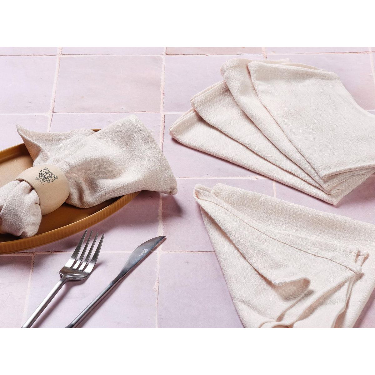 BJORN Serviette de table - 6 pièces - Lin et coton blanc crème