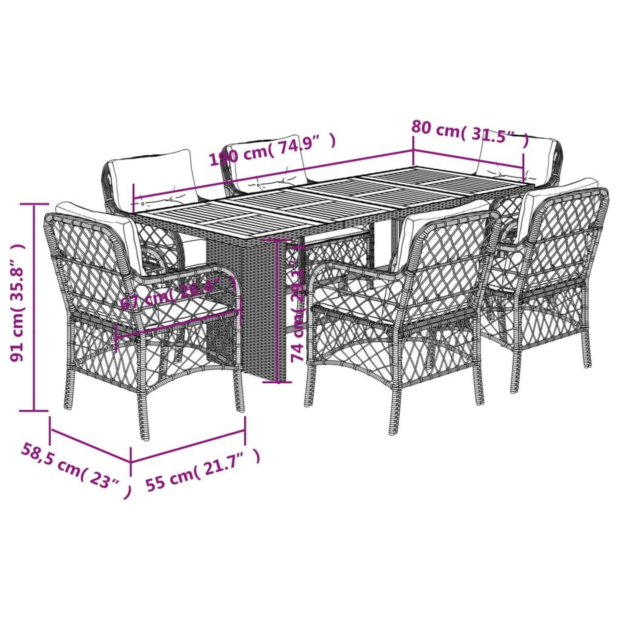 Voir la diapositive 6 : VIDAXL Ensemble a manger de jardin coussins 7pcs Noir Resine tressee