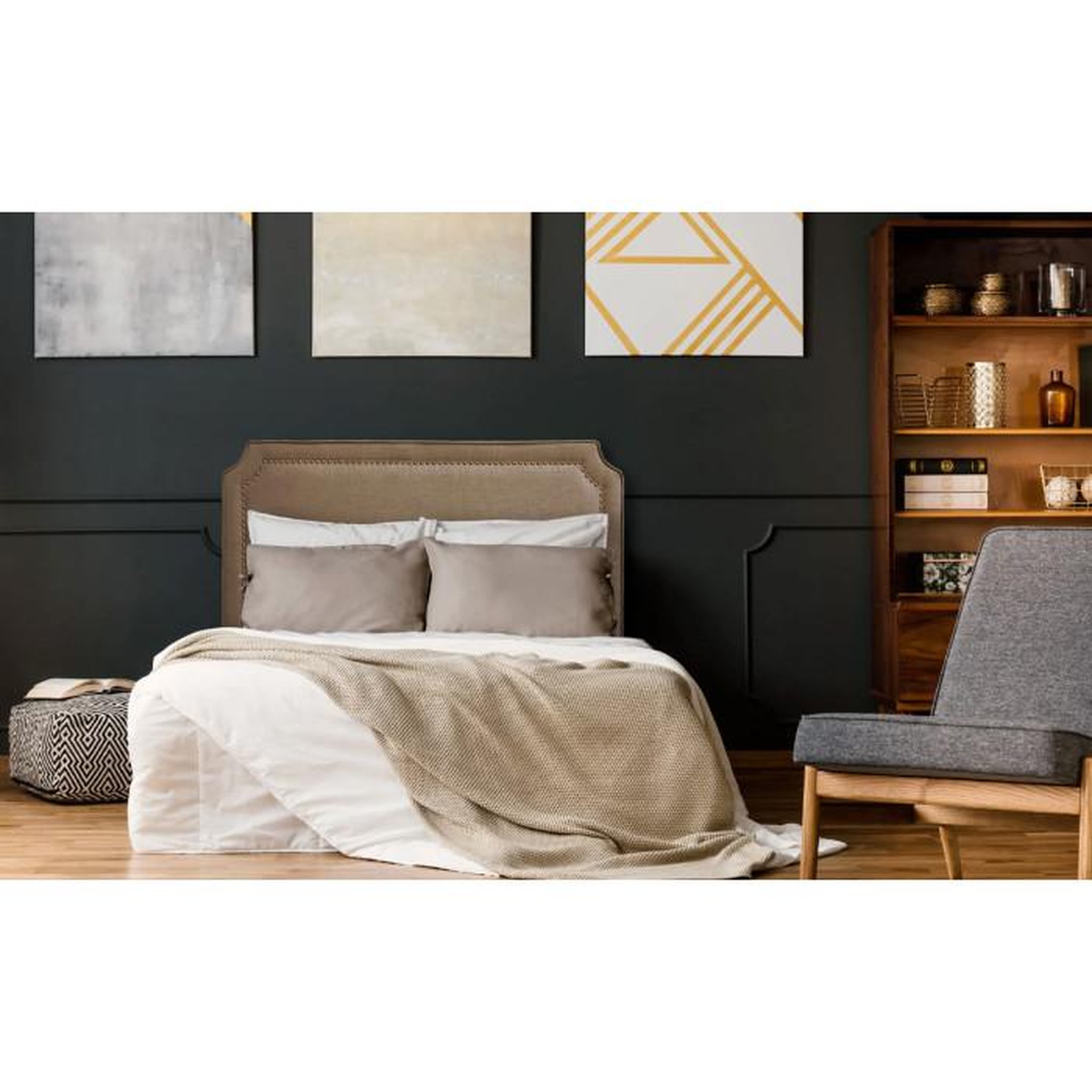 Voir la diapositive 5 : Paris Prix Tête de lit  design en tissu  selena  140cm gris chiné