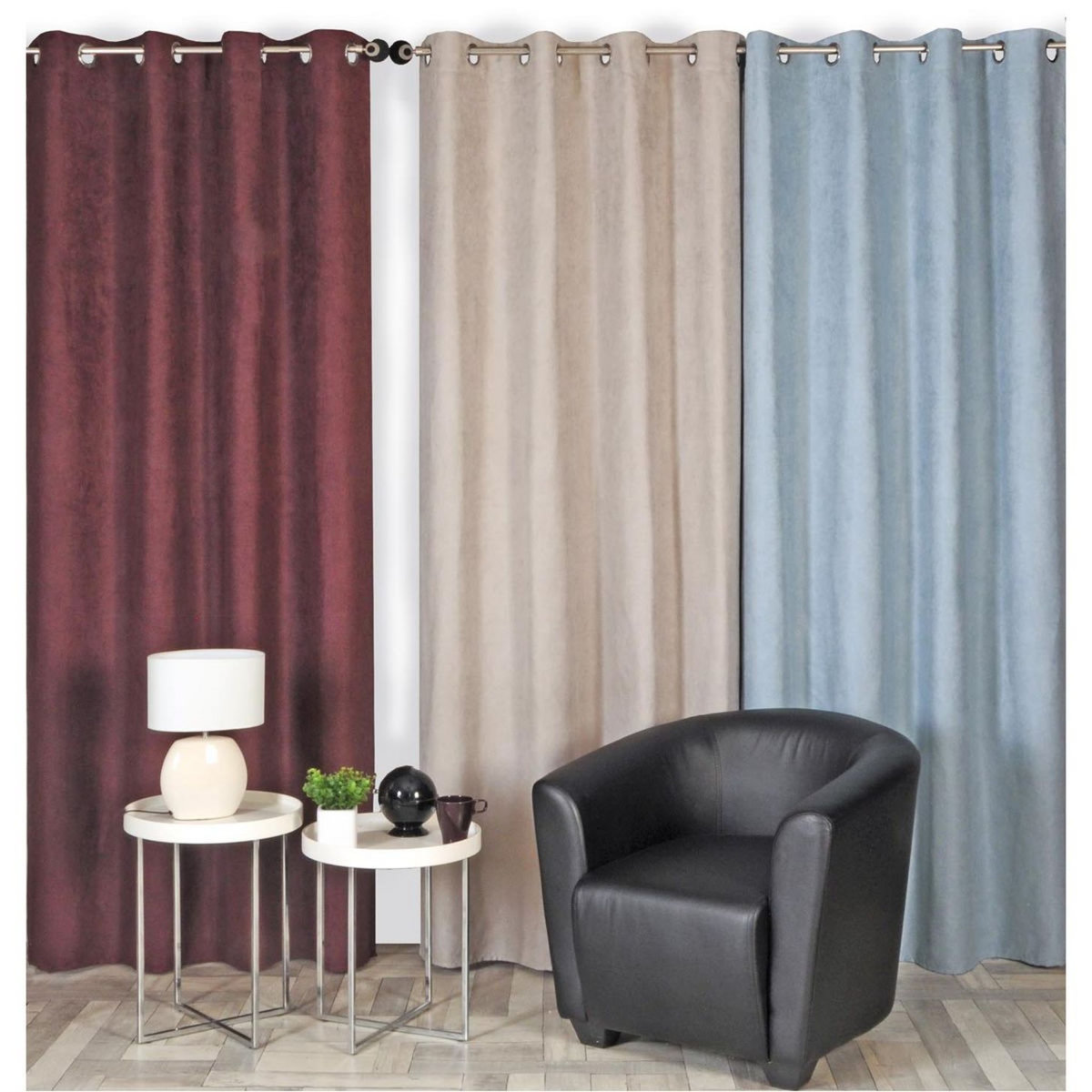 Rideau uni en suédine à oeillets 