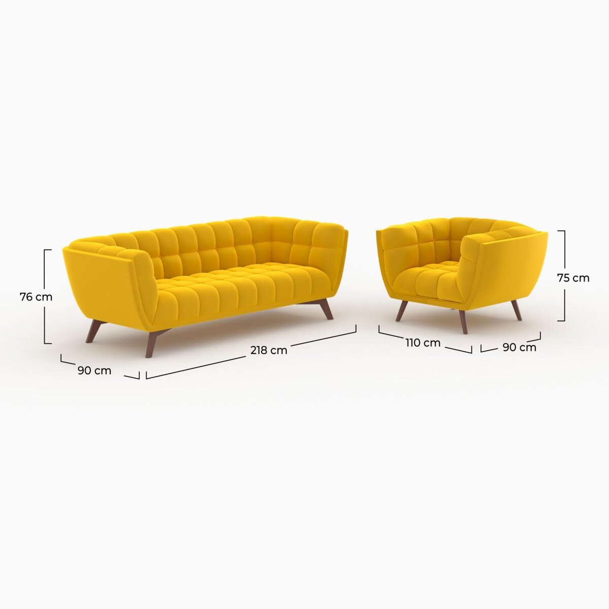 Rendez vous déco Ensemble canapé et fauteuil en velours jaune 4 places - Mona