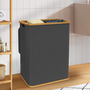 Voir la diapositive 2 : ID MARKET Panier à linge 140 L 2 bacs amovibles RITA en tissu et bambou gris anthracite