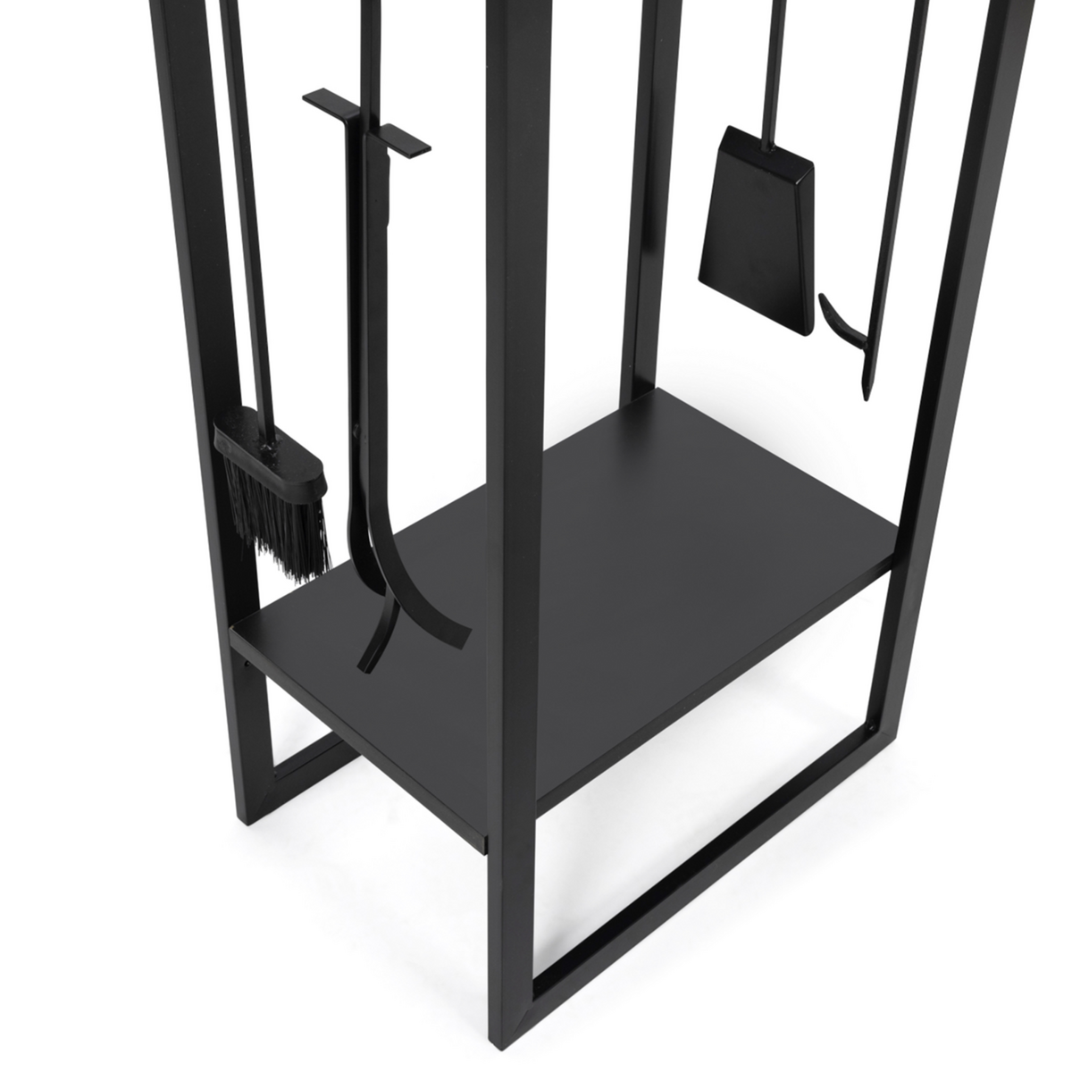 ID MARKET Range bûches vertical acier noir avec étagère et accessoires H. 170 CM pour cheminée
