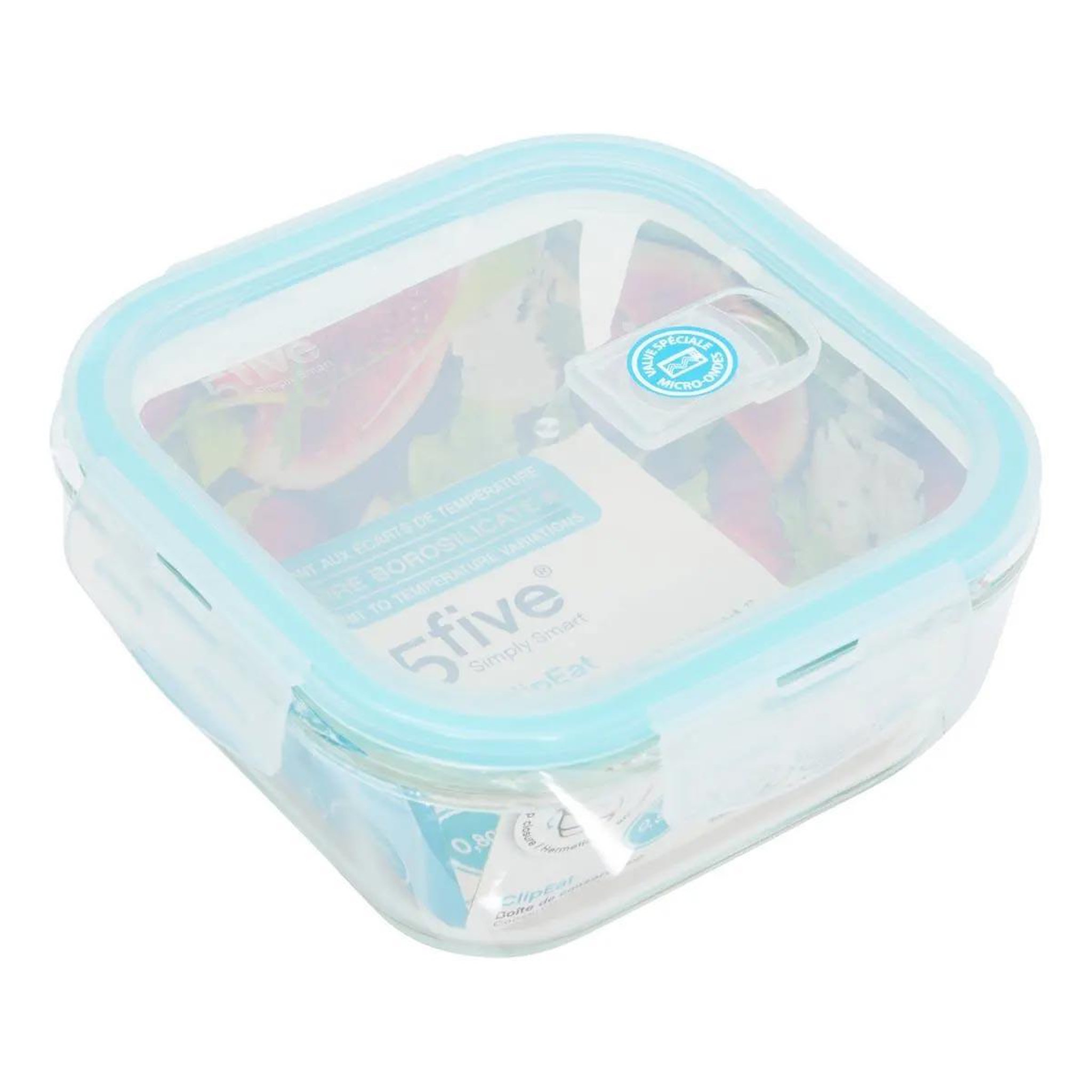Voir la diapositive 2 : FIVE Boîte de conservation carrée  clipeat  800ml bleu