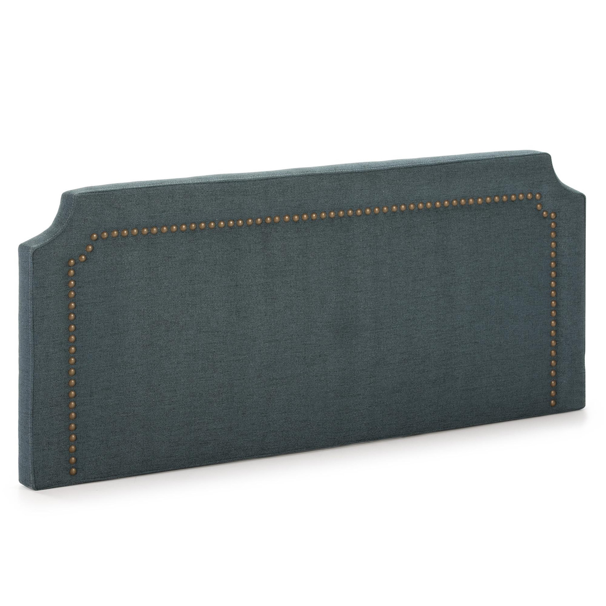 MARCKONFORT Tête de lit tapissée Leonor 140x60 cm Bleu, Clous en Marron, épaisseur de 8 cm
