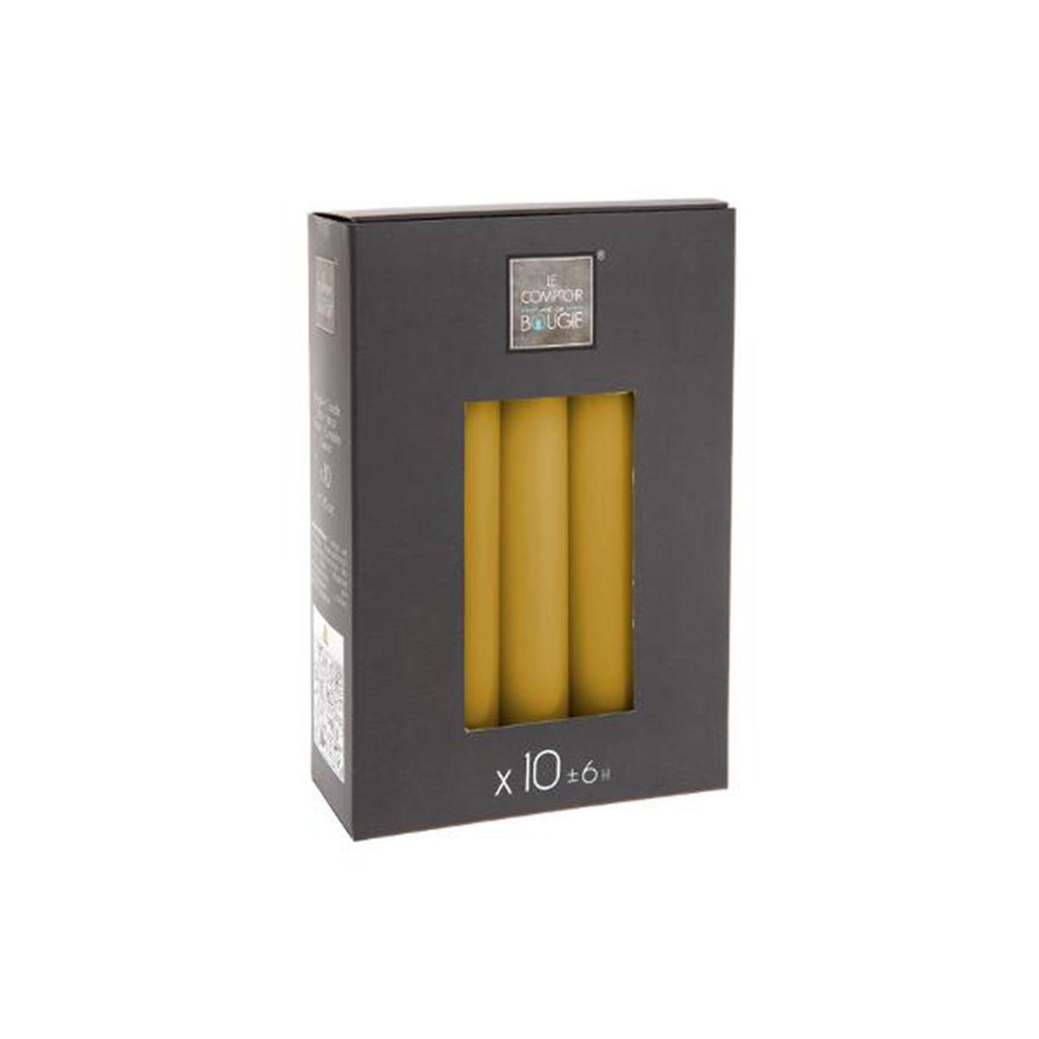 Voir la diapositive 4 : COMPTOIR DE LA BOUGIE Lot de 10 bougies bâton  hugo  16cm moutarde
