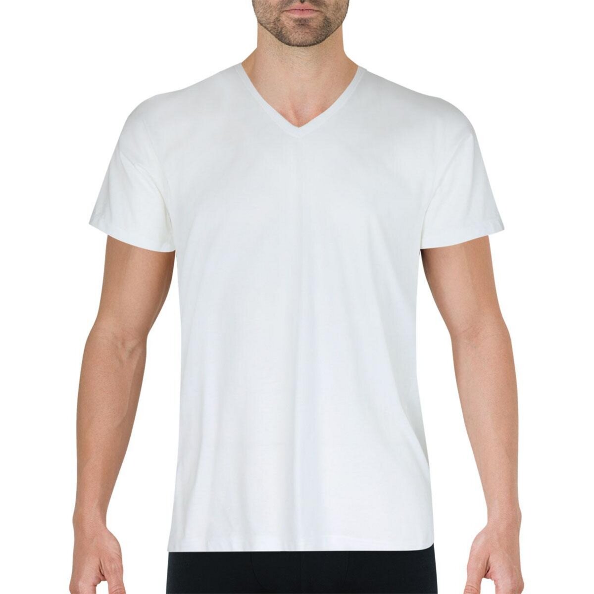 Tee-shirt col V manches longues homme Pur coton Eminence Coton Blanc