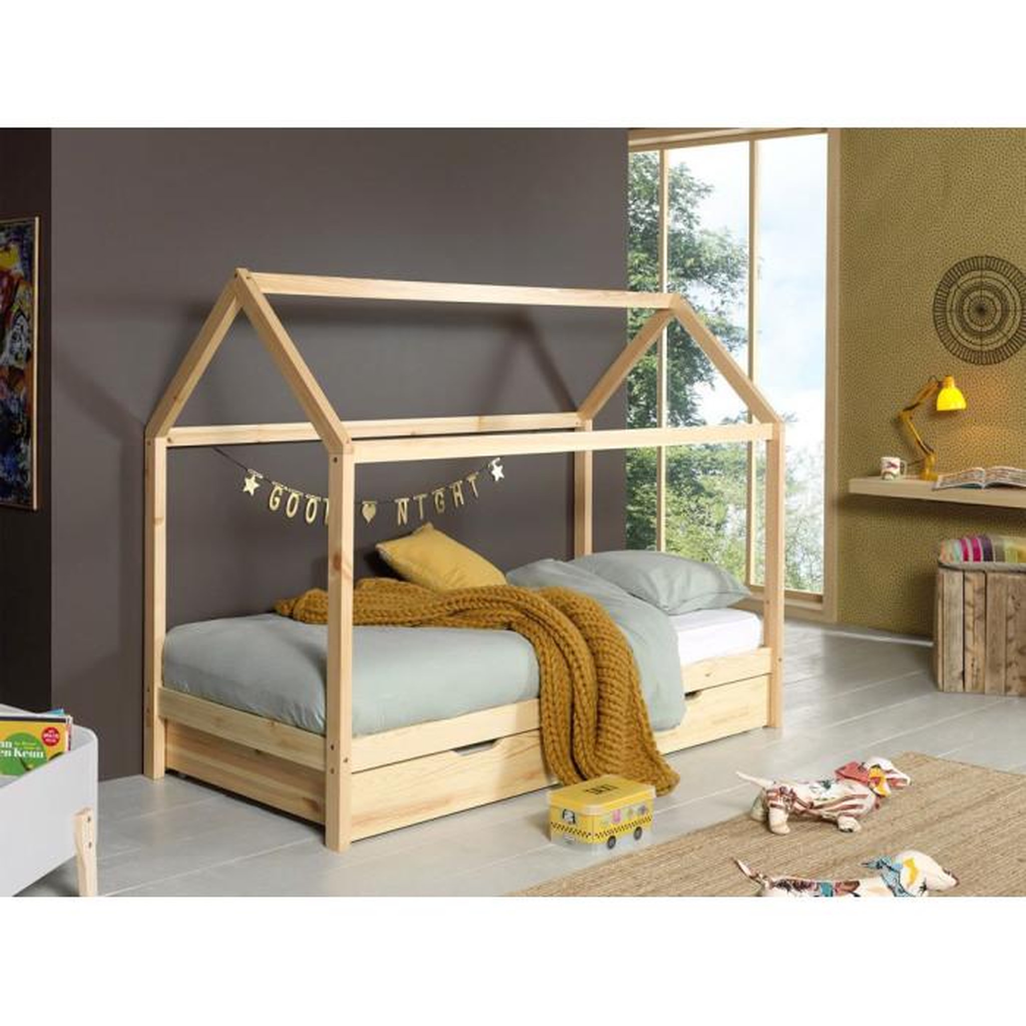 Voir la diapositive 3 : Paris Prix Lit Enfant Cabane & Tiroir  Dallas  90x200cm Naturel