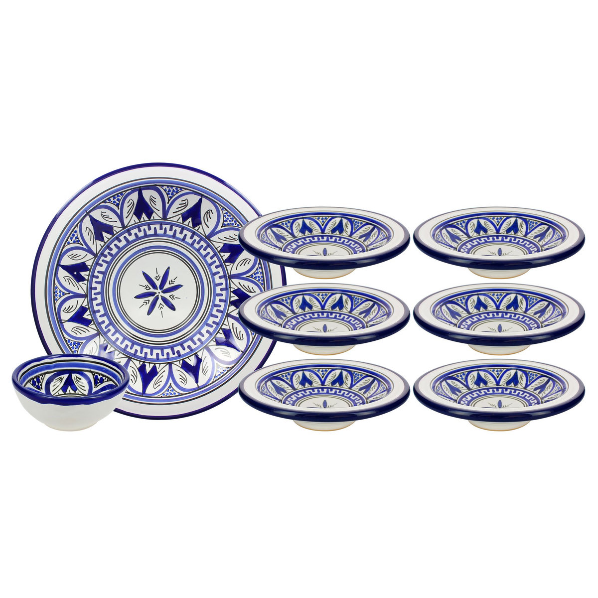 Service à couscous 8 pièces en terre cuite bleu marocain 