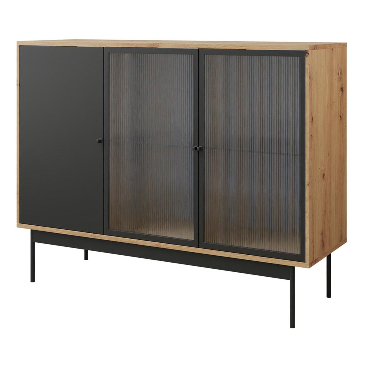 BEST MOBILIER Lamia - buffet bas - effet bois et noir - 3 portes - 148 cm
