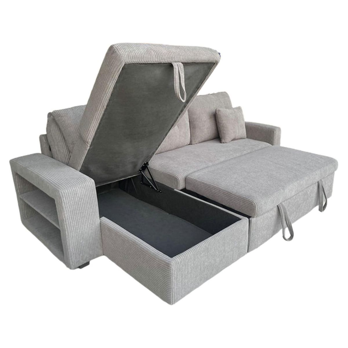 CONCEPT USINE Canapé d'angle convertible 4 places avec coffre en velours côtelé gris GLASGOW