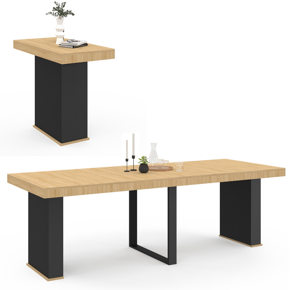 ID MARKET Table console extensible EDEN 10 personnes 235 cm bois et noir