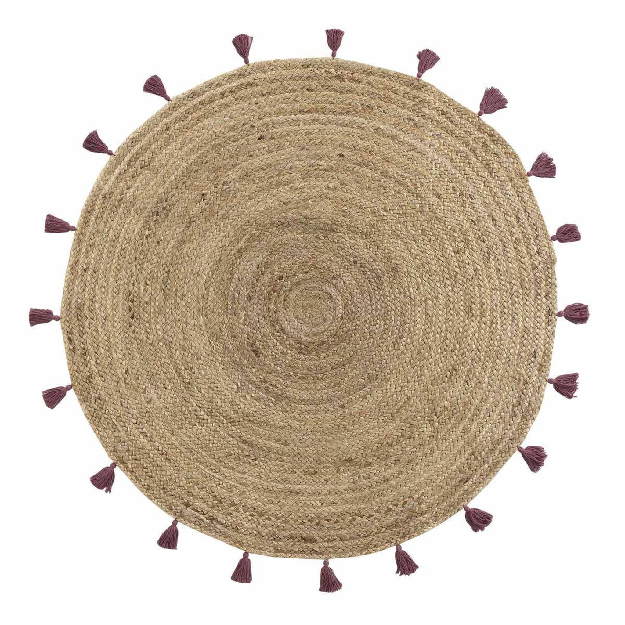 Douceur d'Intérieur Tapis déco rond en jute  shira  120cm bordeaux