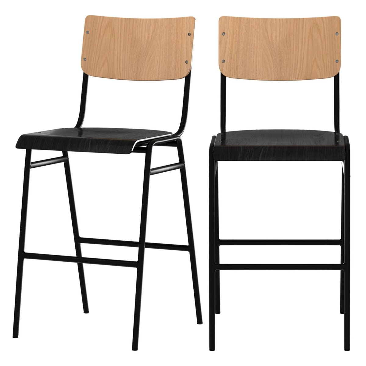Rendez vous déco Chaise de bar mi-hauteur Clem en bois clair et noir 65 cm (lot de 2)
