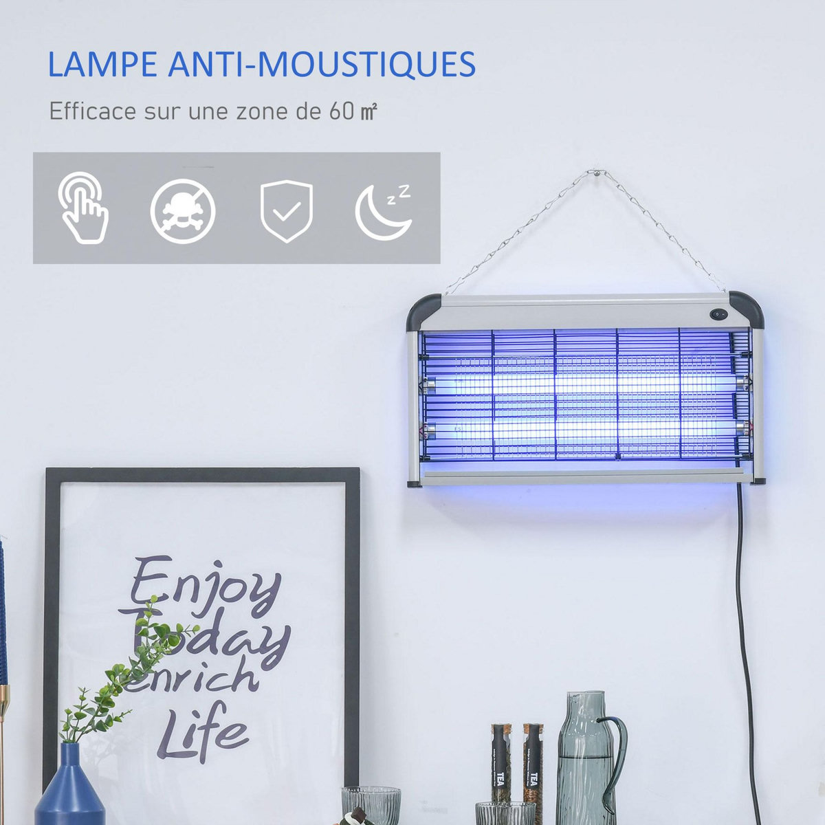 OUTSUNNY Outsunny Lampe UV anti-insectes anti moustique tue mouche électrique destructeur d'insectes 30 W noir gris