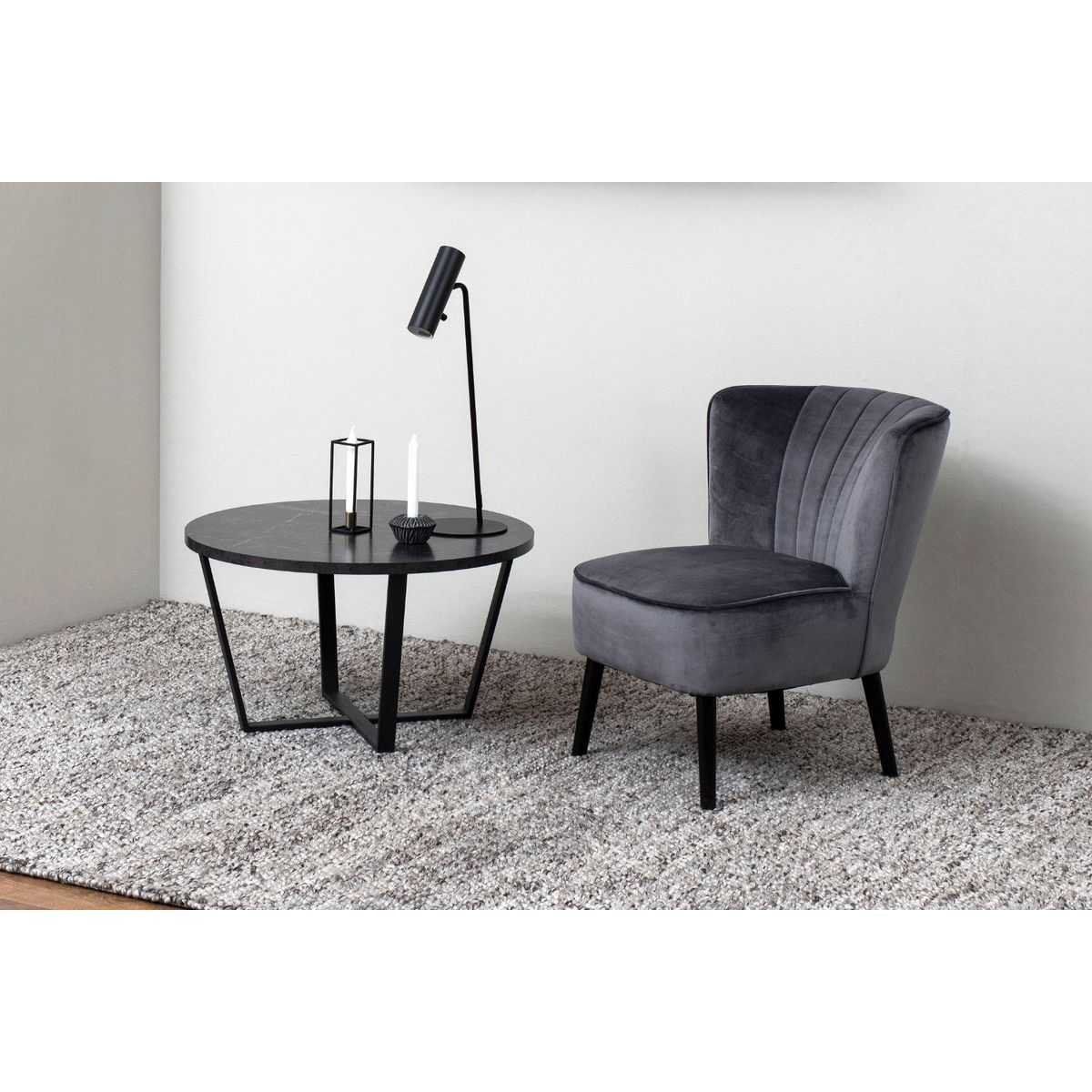 CONCEPT USINE Table basse ronde effet marbre noir HARLEM