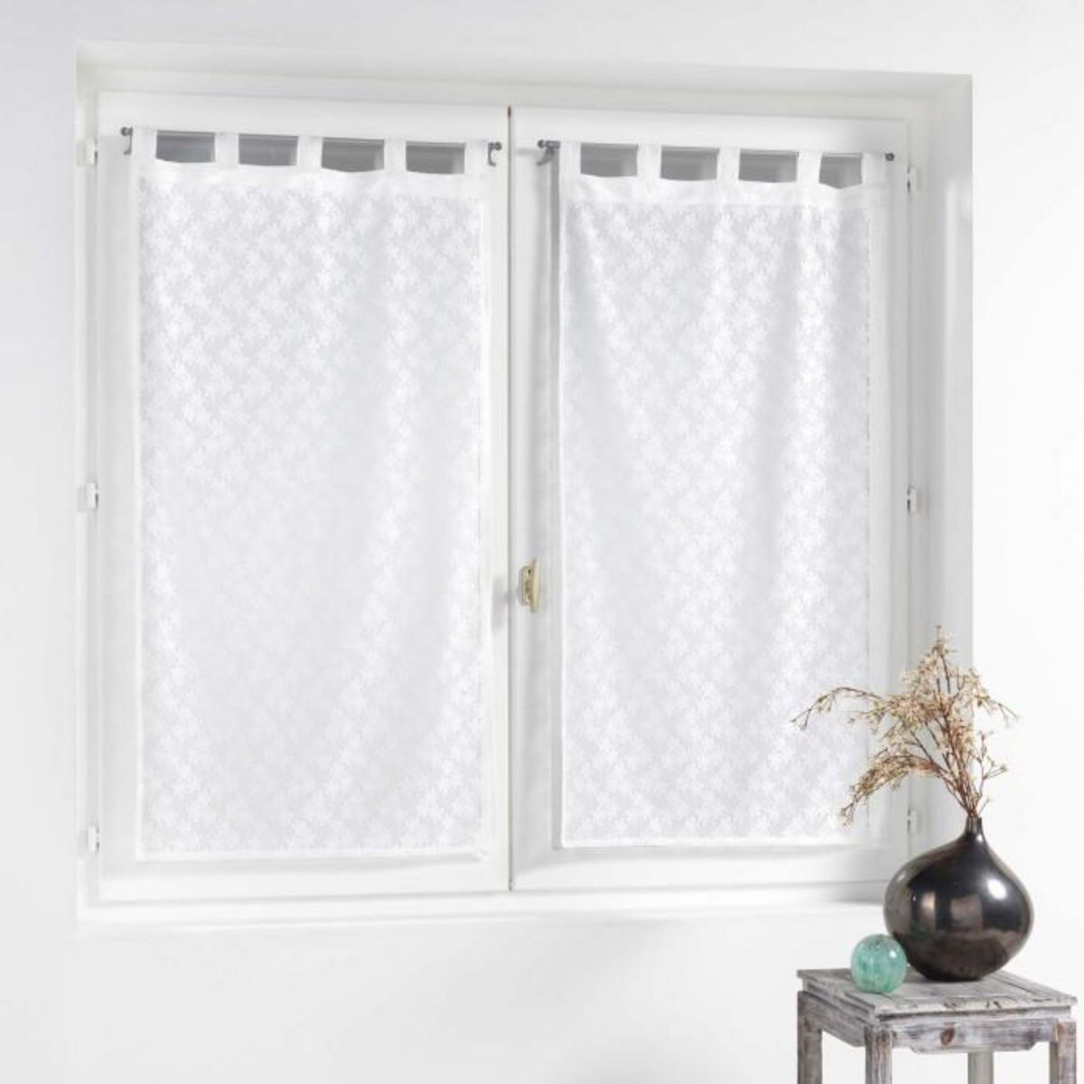 Paris Prix Paire de Voilages Maille  Fanny  60x90cm Blanc