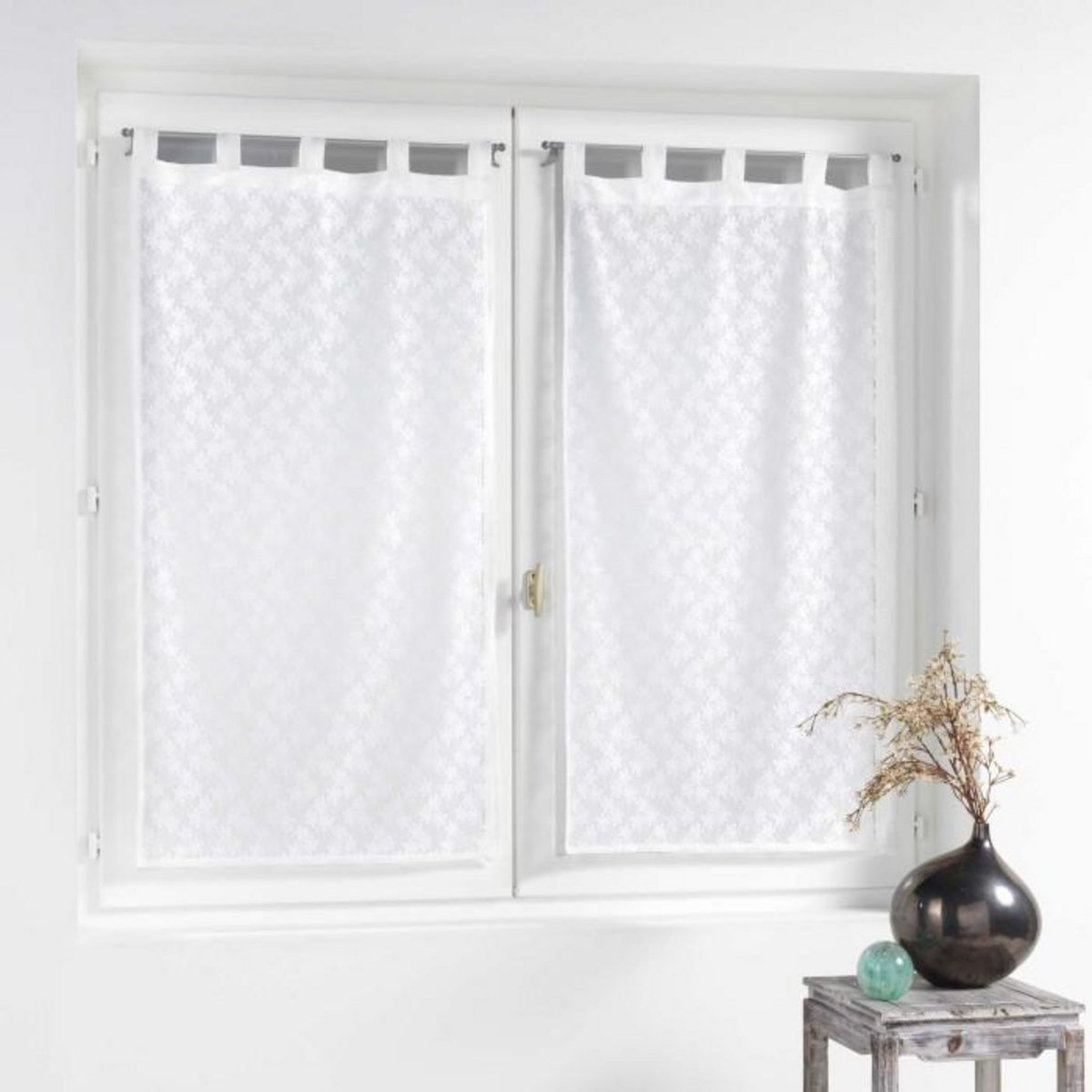 Paris Prix Paire de Voilages Maille  Fanny  60x90cm Blanc