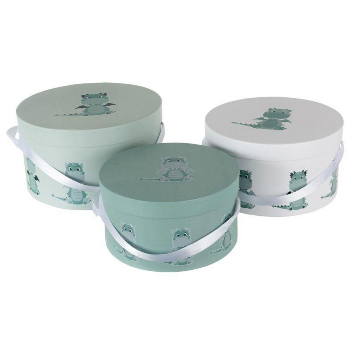 Paris Prix Lot de 3 Boîtes Déco  Dragon  32cm Vert & Blanc