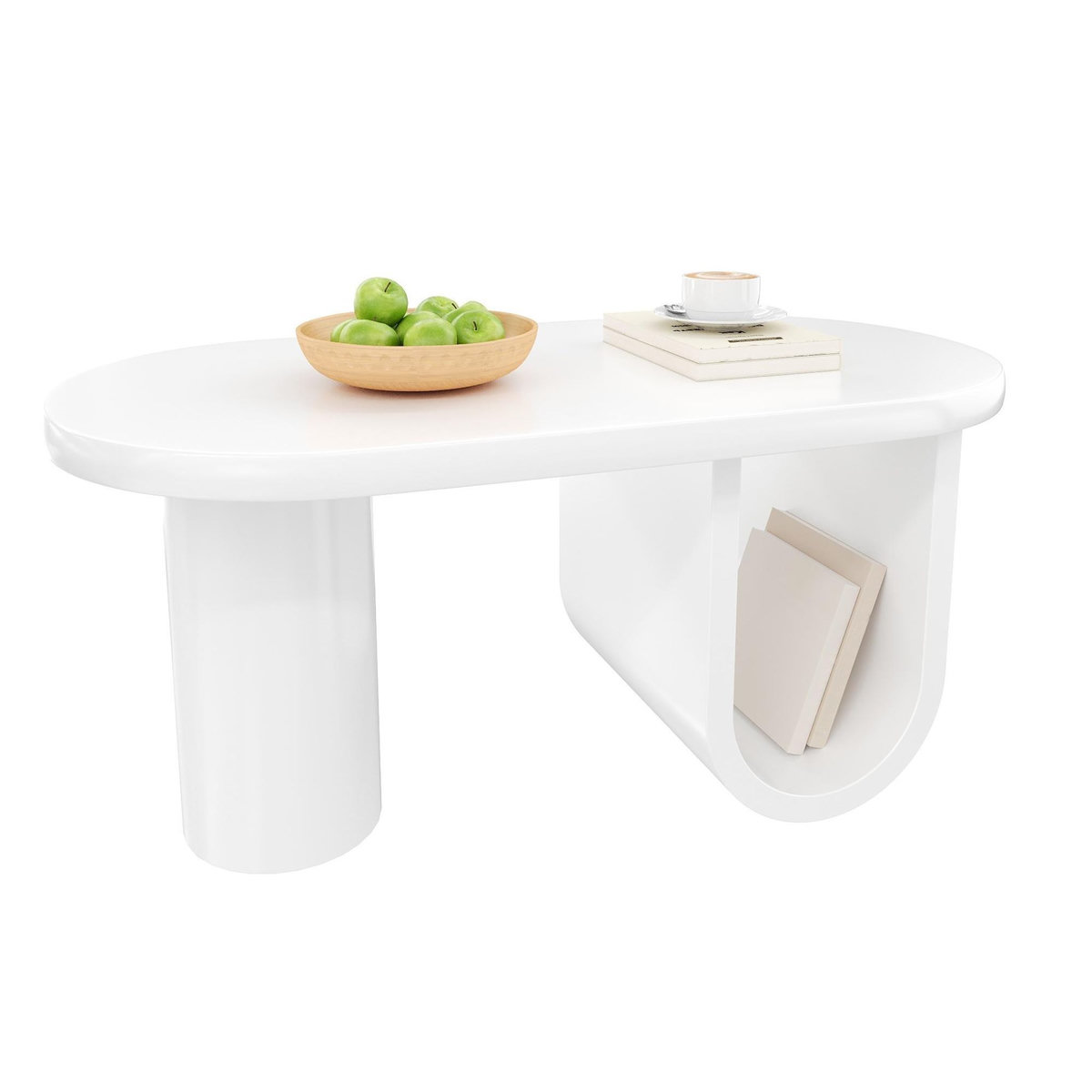 MERAX Table basse ovale blanc - 53,5x98,5 cm mdf