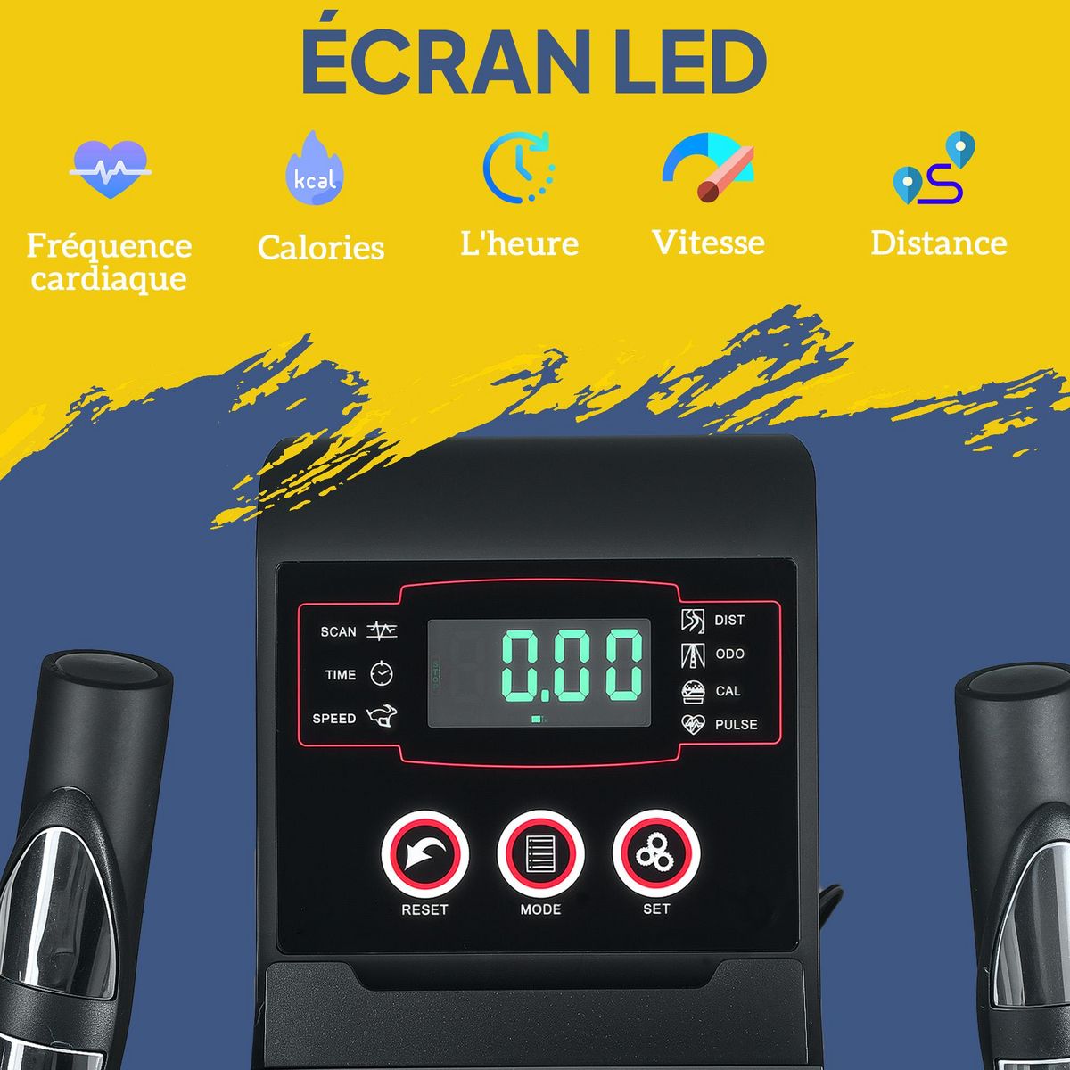 HOMCOM Vélo elliptique magnétique 8 niveaux résistance écran LED multifonction roulettes déplacement rouge noir