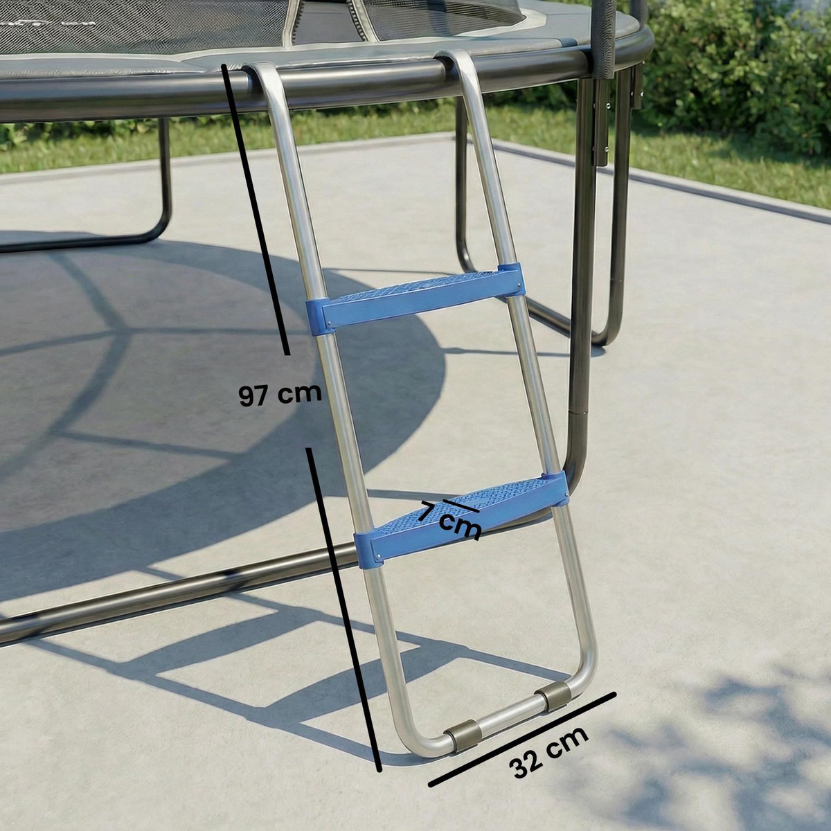 HOMCOM Échelle de trampoline 2 marches larges 150 Kg max. acier PP gris bleu