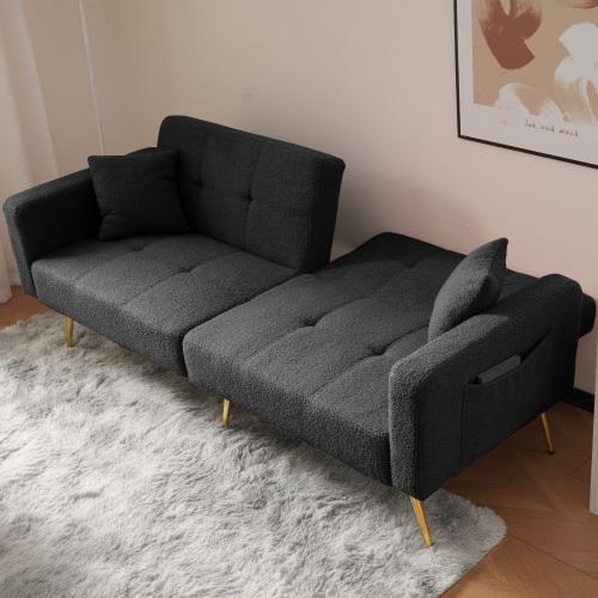 Voir la diapositive 5 : MERAX Canapé droit convertible 2 places tissu