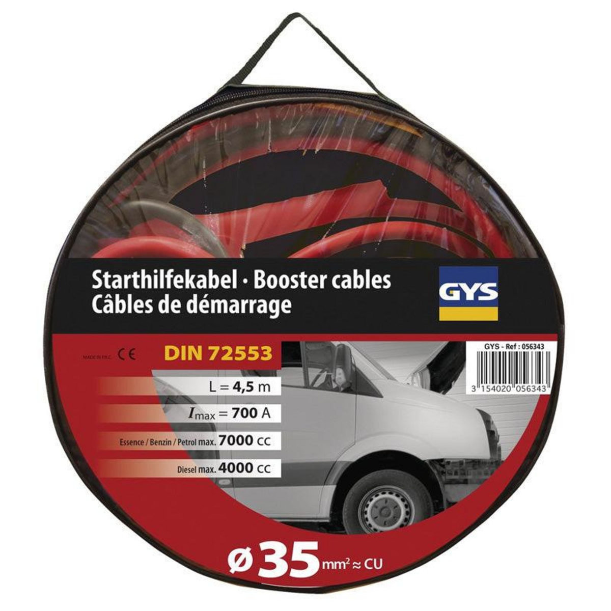 GYS Câbles de démarrage GYS 700A (4L/7L) - 2x4,5m - Ø35 mm² - Pinces Isolées